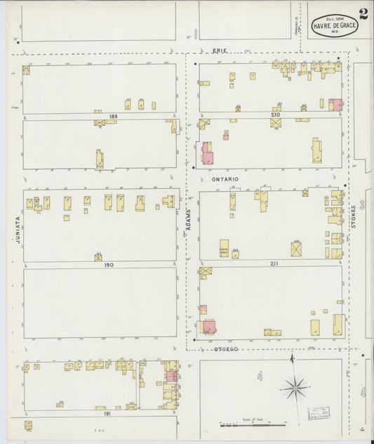 Sanborn Fire Insurance Map from Havre De Grace, Harford County, Maryland (1894), Sheet #0002 - Historic Sanborn Fire Insurance Map Print, vintage old map wall art