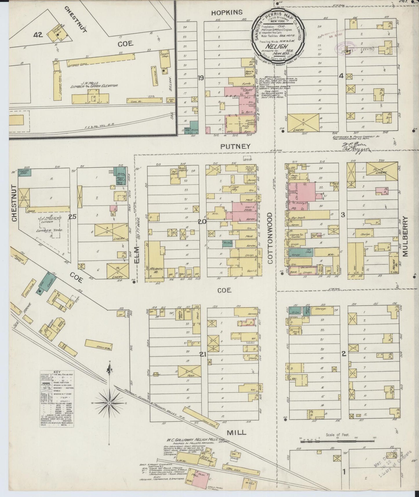 Sanborn Fire Insurance Map from Neligh, Antelope County, Nebraska (1893), Sheet #0001 - Historic Sanborn Fire Insurance Map Print, vintage old map wall art, antique decor, genealogy gift, Nebraska Nebraska map