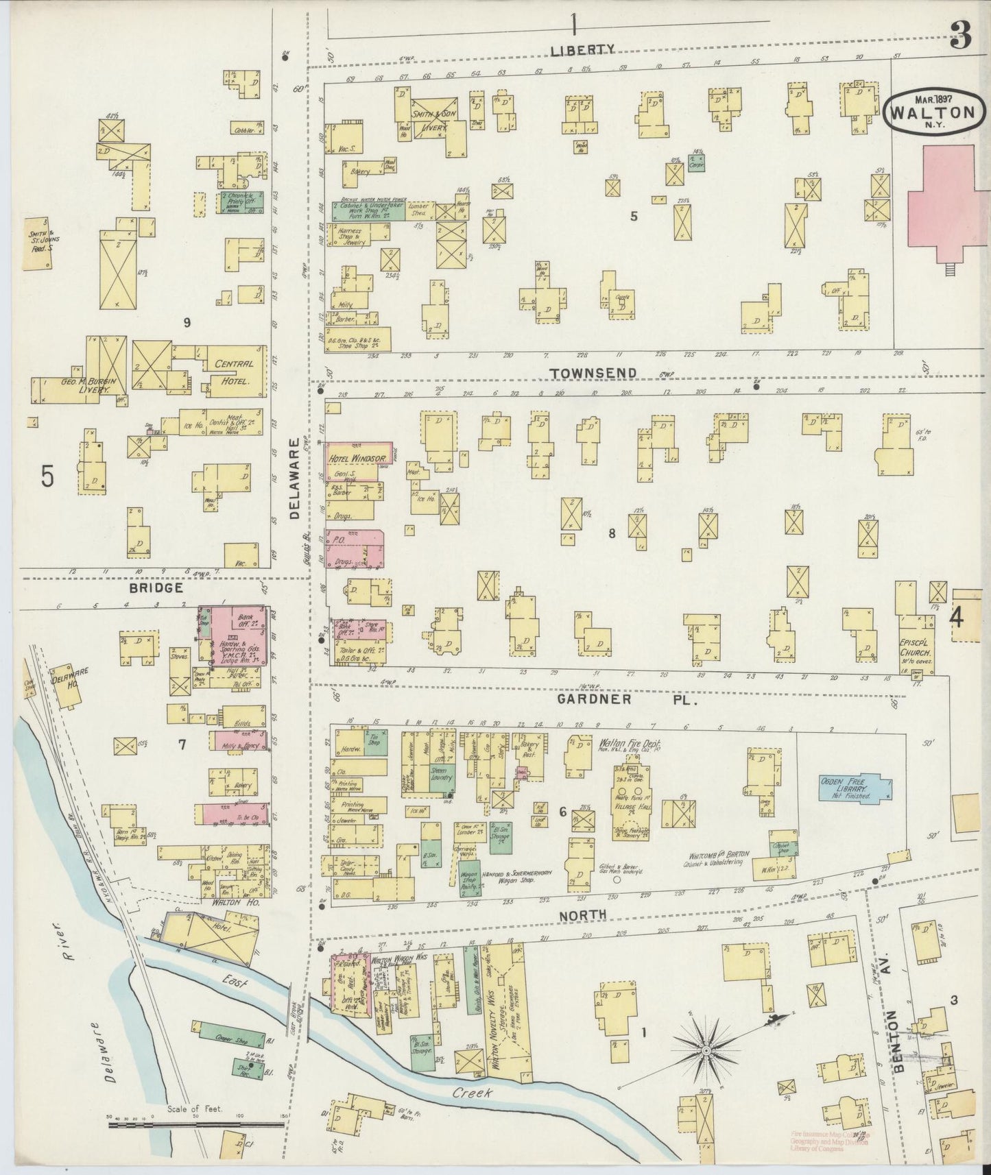 Sanborn Fire Insurance Map from Walton, Delaware County, New York (1897), Sheet #0003 - Complete Map Set gallery image, historic Sanborn map, vintage wall art, Walton Delaware