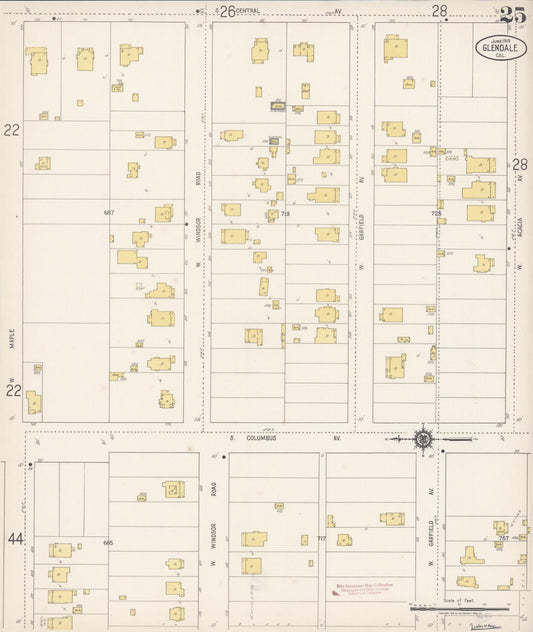 Sanborn Fire Insurance Map from Glendale, Los Angeles County, California (1919), Sheet #0025 - Historic Sanborn Fire Insurance Map Print, vintage old map wall art, antique decor, genealogy gift, California California map