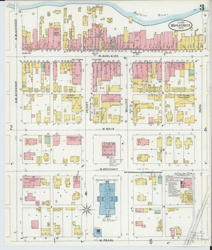 Sanborn Fire Insurance Map from Wapakoneta, Auglaize County, Ohio (1899), Sheet #0003 - Historic Sanborn Fire Insurance Map Print, vintage old map wall art, antique decor, genealogy gift, Ohio Ohio map