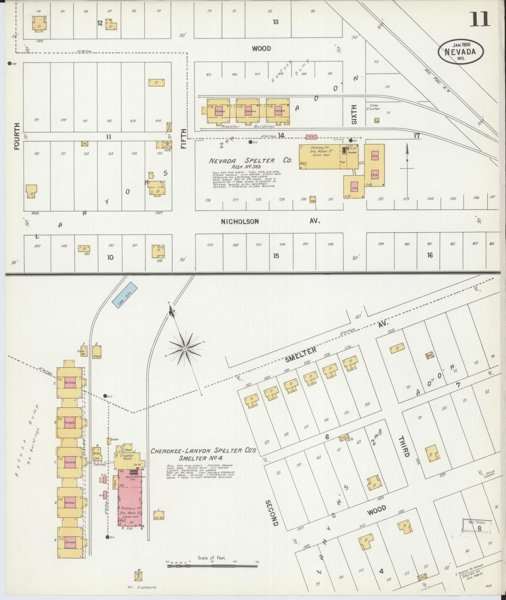 Sanborn Fire Insurance Map from Nevada, Vernon County, Missouri (1900), Sheet #0011 - Complete Map Set gallery image, historic Sanborn map, vintage wall art, Nevada Nevada