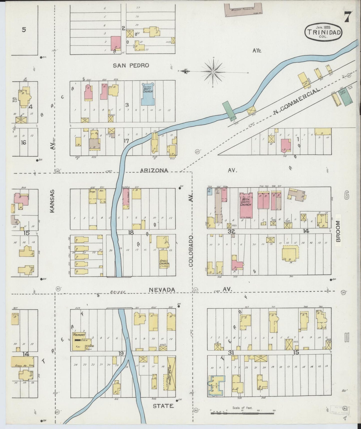 Sanborn Fire Insurance Map from Trinidad, Las Animas County, Colorado (1893), Sheet #0007 - Complete Map Set gallery image, historic Sanborn map, vintage wall art, Colorado Colorado