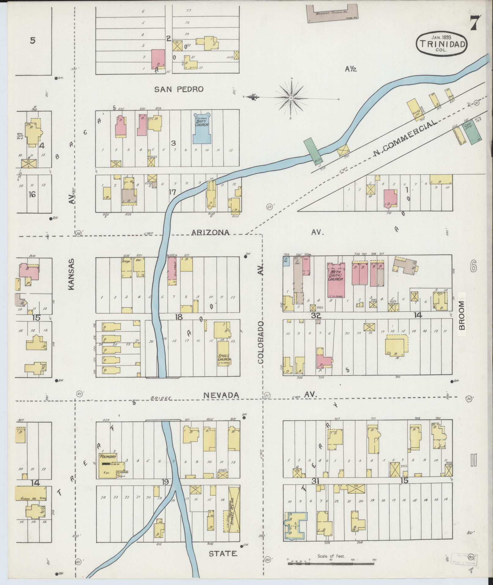 Sanborn Fire Insurance Map from Trinidad, Las Animas County, Colorado (1893), Sheet #0007 - Complete Map Set gallery image, historic Sanborn map, vintage wall art, Colorado Colorado