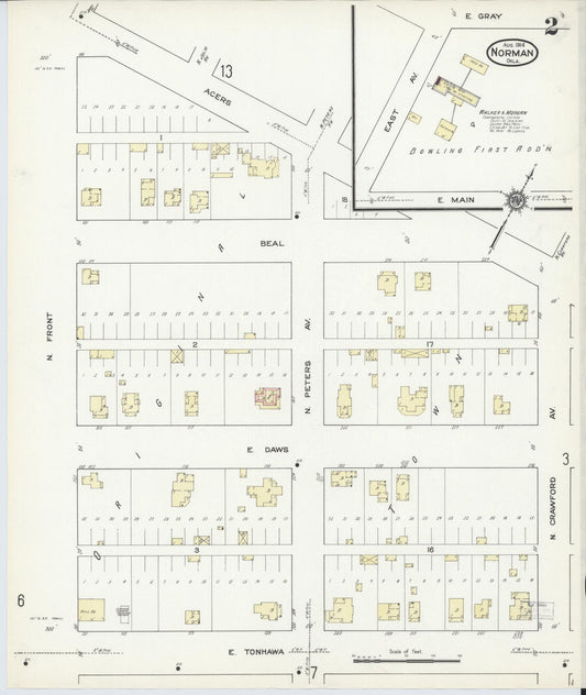 Sanborn Fire Insurance Map from Norman, Cleveland County, Oklahoma (1914), Sheet #0002 - Historic Sanborn Fire Insurance Map Print, vintage old map wall art, antique decor, genealogy gift, Oklahoma Oklahoma map