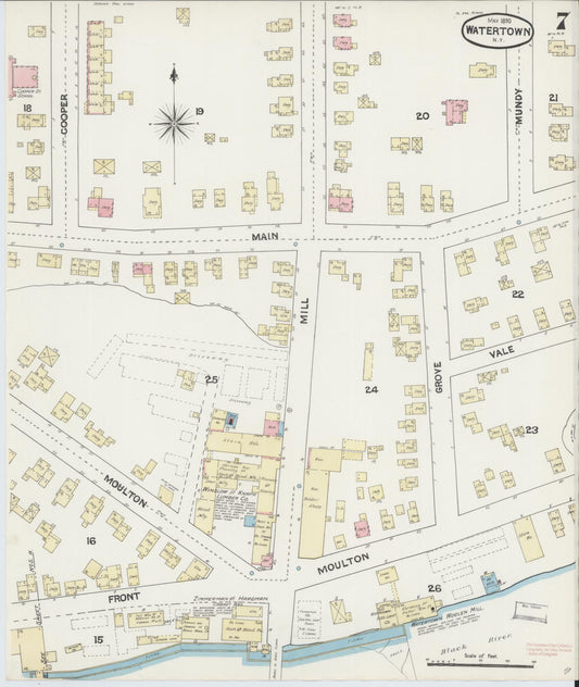 Sanborn Fire Insurance Map from Watertown, Jefferson County, New York (1890), Sheet #0007 - Historic Sanborn Fire Insurance Map Print, vintage old map wall art, antique decor, genealogy gift, New York New York map