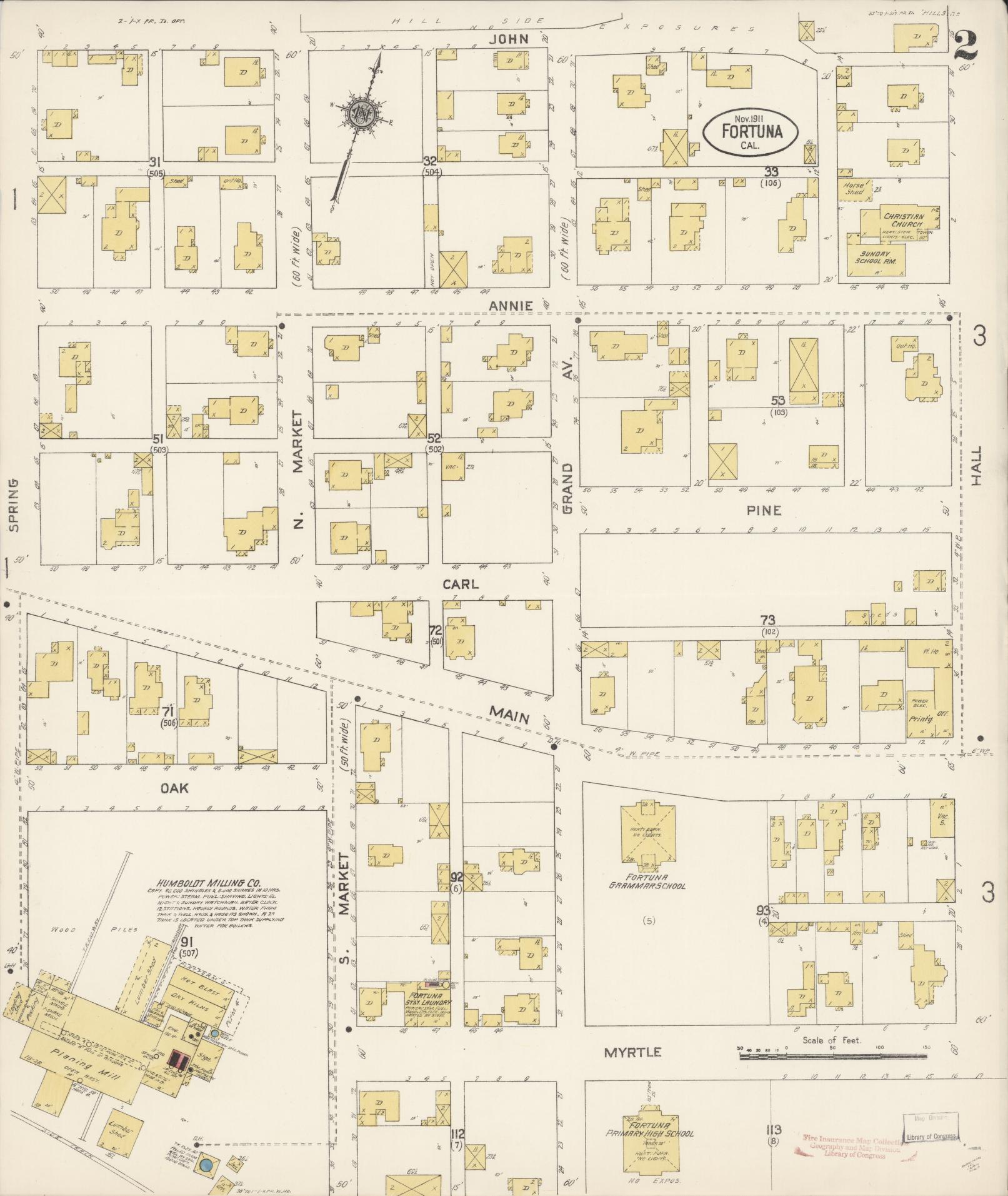 Sanborn Fire Insurance Map from Fortuna, Humboldt County, California (1911), Sheet #0002 - Historic Sanborn Fire Insurance Map Print, vintage old map wall art, antique decor, genealogy gift, California California map