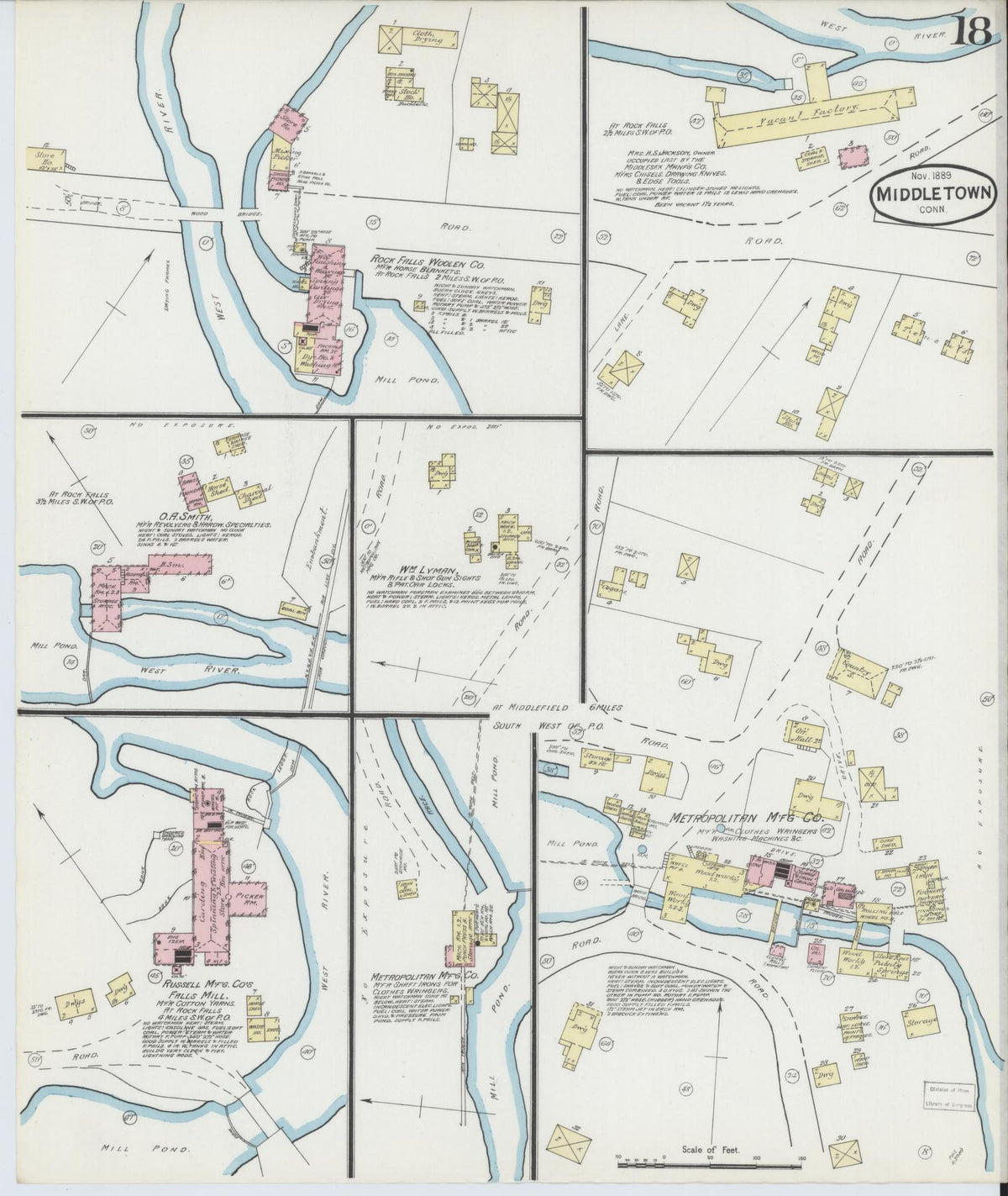 Sanborn Fire Insurance Map from Middletown, Middlesex County, Connecticut (1889), Sheet #0018 - Historic Sanborn Fire Insurance Map Print, vintage old map wall art, antique decor, genealogy gift, Connecticut Connecticut map