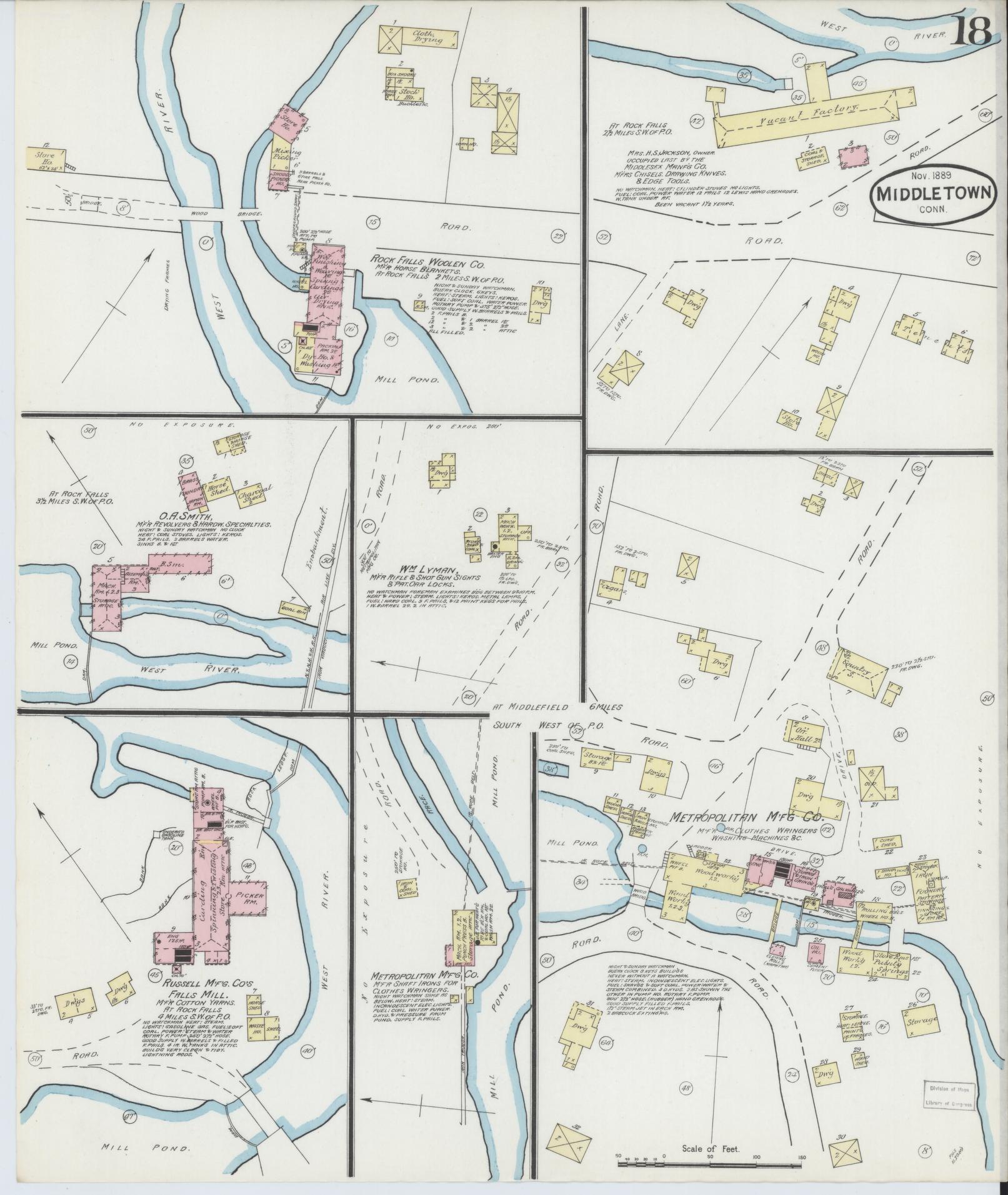 Sanborn Fire Insurance Map from Middletown, Middlesex County, Connecticut (1889), Sheet #0018 - Historic Sanborn Fire Insurance Map Print, vintage old map wall art, antique decor, genealogy gift, Connecticut Connecticut map