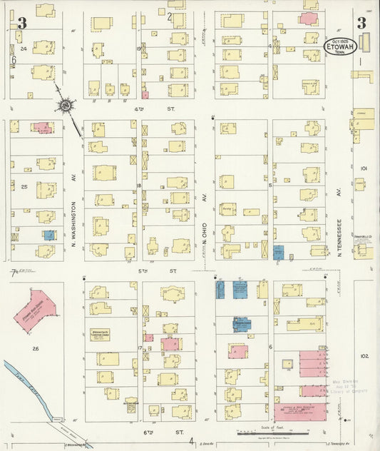 Sanborn Fire Insurance Map from Etowah, McMinn County, Tennessee (1925), Sheet #0003 - Historic Sanborn Fire Insurance Map Print, vintage old map wall art, antique decor, genealogy gift, Tennessee Tennessee map