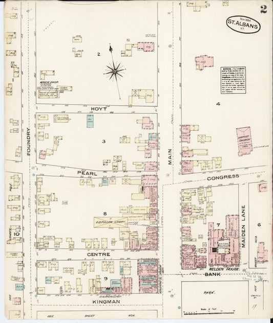 Sanborn Fire Insurance Map from Saint Albans, Franklin County, Vermont (1884), Sheet #0002 - Historic Sanborn Fire Insurance Map Print, vintage old map wall art, antique decor, genealogy gift, Vermont Vermont map