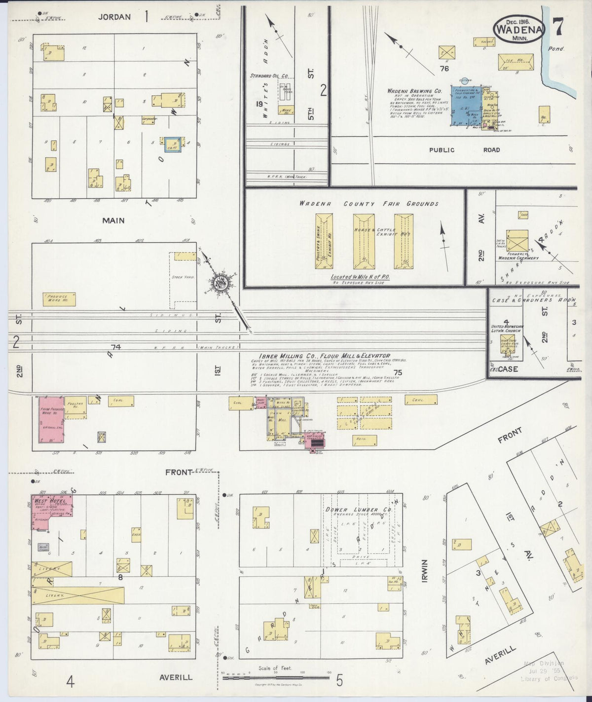 Sanborn Fire Insurance Map from Wadena, Wadena County, Minnesota (1916), Sheet #0007 - Historic Sanborn Fire Insurance Map Print, vintage old map wall art, antique decor, genealogy gift, Minnesota Minnesota map