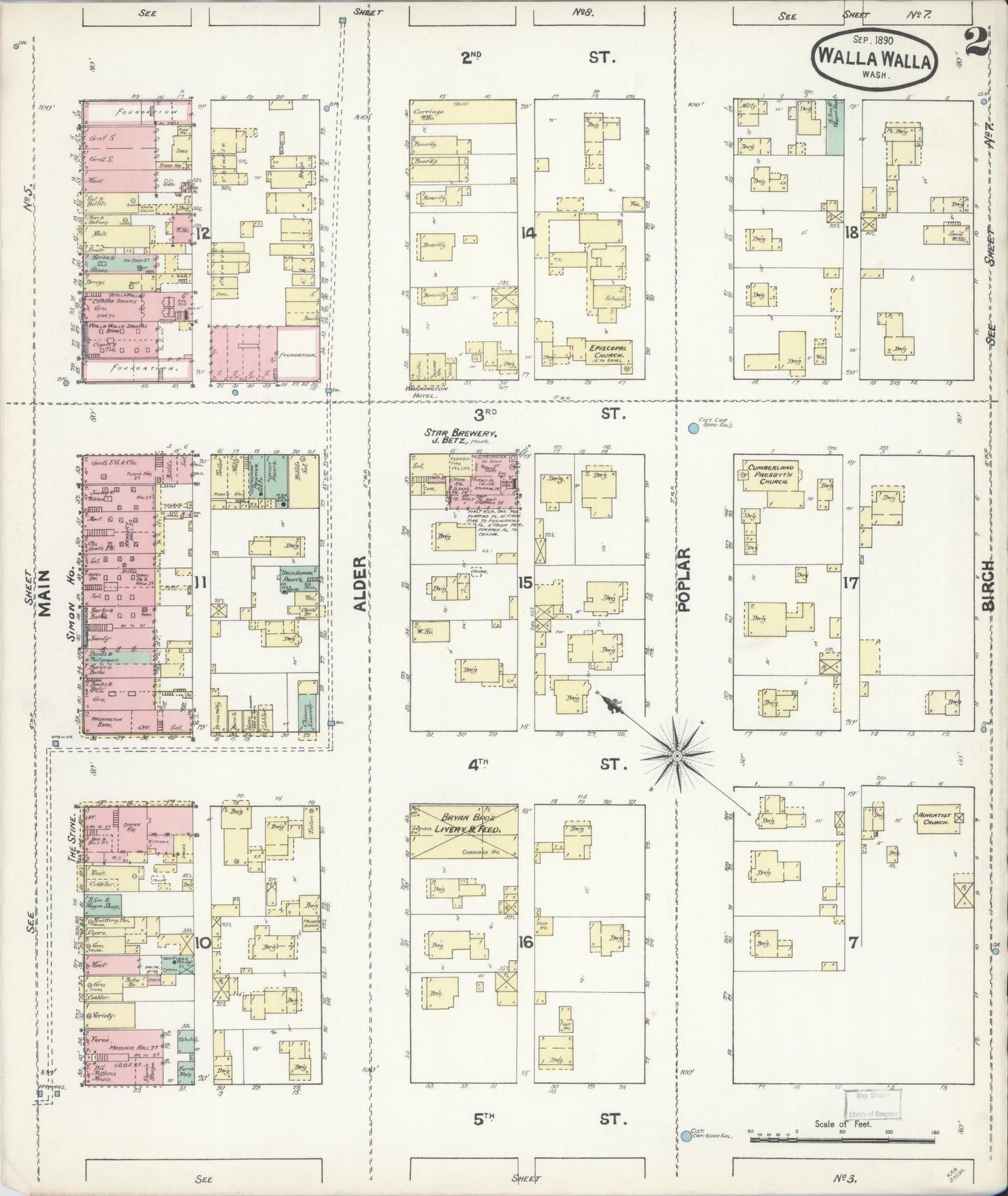 Sanborn Fire Insurance Map from Walla Walla, Walla Walla County, Washington (1890), Sheet #0002 - Complete Map Set gallery image, historic Sanborn map, vintage wall art, Washington Washington