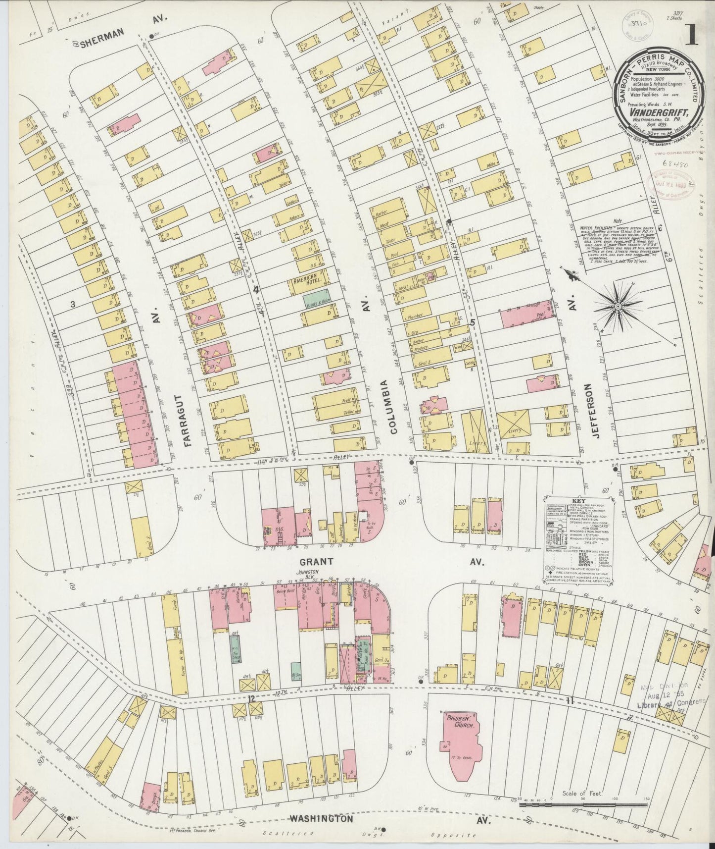 Sanborn Fire Insurance Map from Vandergrift, Westmoreland County, Pennsylvania (1899), Sheet #0001 - Complete Map Set gallery image, historic Sanborn map, vintage wall art, Pennsylvania Pennsylvania