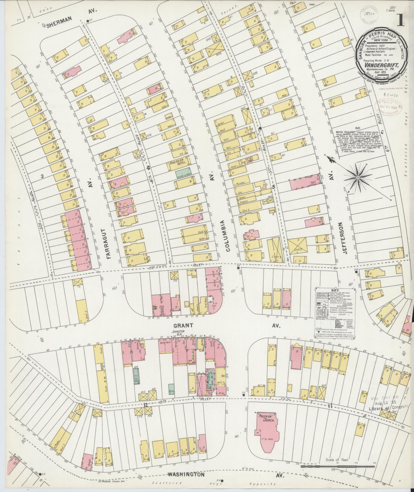 Sanborn Fire Insurance Map from Vandergrift, Westmoreland County, Pennsylvania (1899), Sheet #0001 - Complete Map Set gallery image, historic Sanborn map, vintage wall art, Pennsylvania Pennsylvania