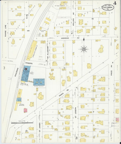 Sanborn Fire Insurance Map from Columbia, Boone County, Missouri (1908), Sheet #0004 - Complete Map Set gallery image, historic Sanborn map, vintage wall art, Missouri Missouri