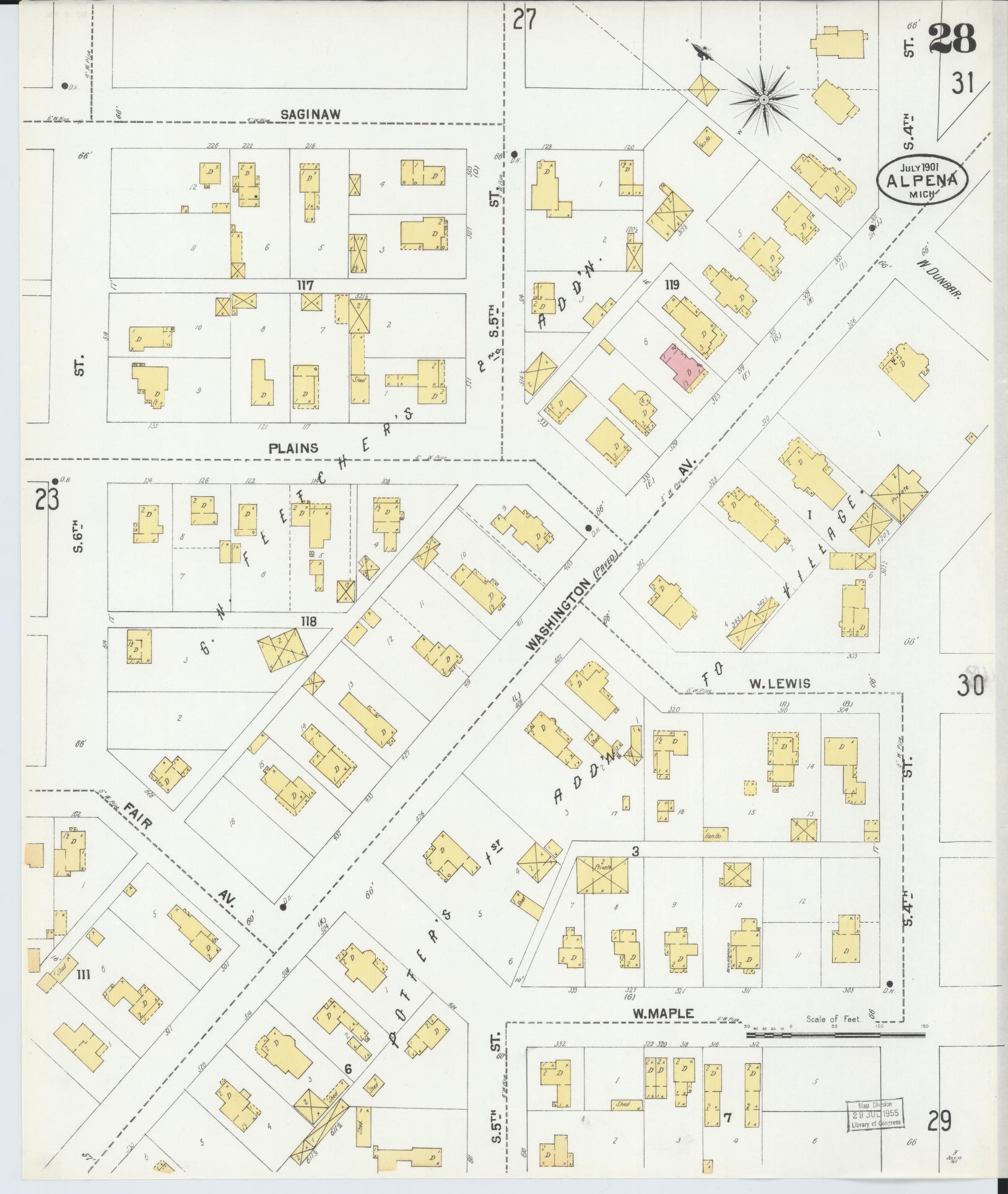 Sanborn Fire Insurance Map from Alpena, Alpena County, Michigan (1901), Sheet #0028 - Historic Sanborn Fire Insurance Map Print, vintage old map wall art, antique decor, genealogy gift, Michigan Michigan map