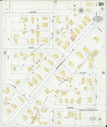 Sanborn Fire Insurance Map from Alpena, Alpena County, Michigan (1901), Sheet #0028 - Historic Sanborn Fire Insurance Map Print, vintage old map wall art, antique decor, genealogy gift, Michigan Michigan map
