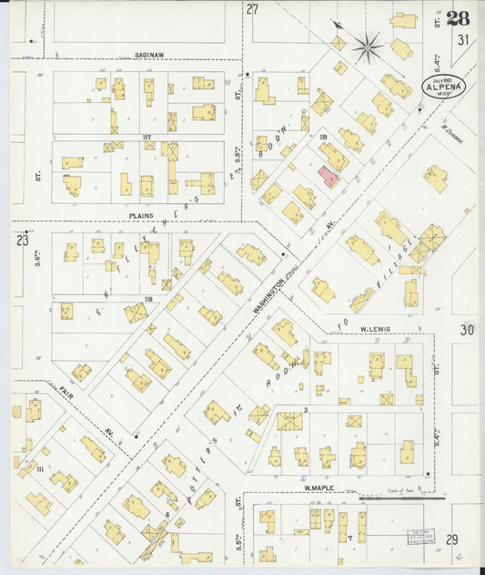Sanborn Fire Insurance Map from Alpena, Alpena County, Michigan (1901), Sheet #0028 - Historic Sanborn Fire Insurance Map Print, vintage old map wall art, antique decor, genealogy gift, Michigan Michigan map