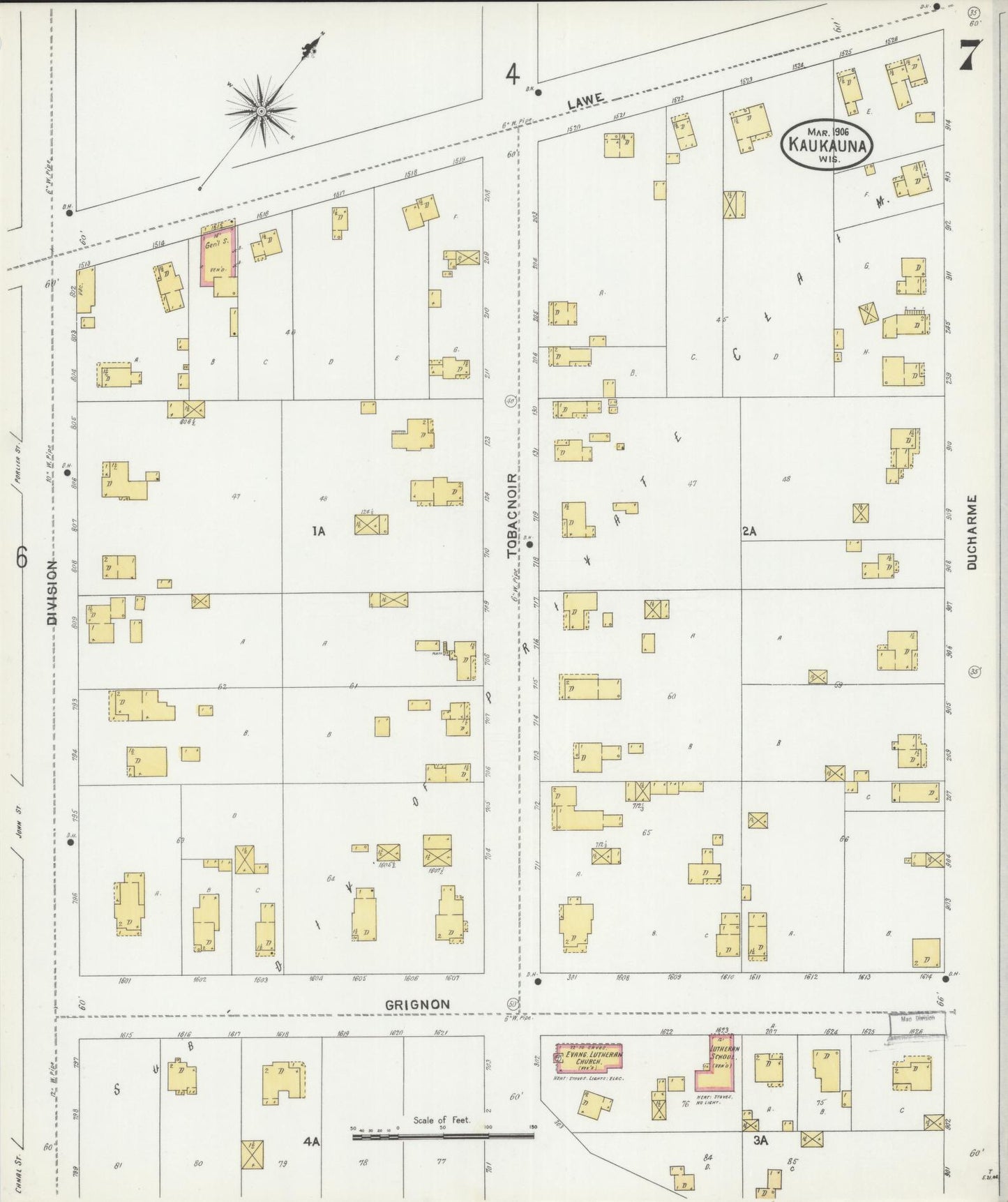 Sanborn Fire Insurance Map from Kaukauna, Outagamie County, Wisconsin (1906), Sheet #0007 - Complete Map Set gallery image, historic Sanborn map, vintage wall art, Wisconsin Wisconsin