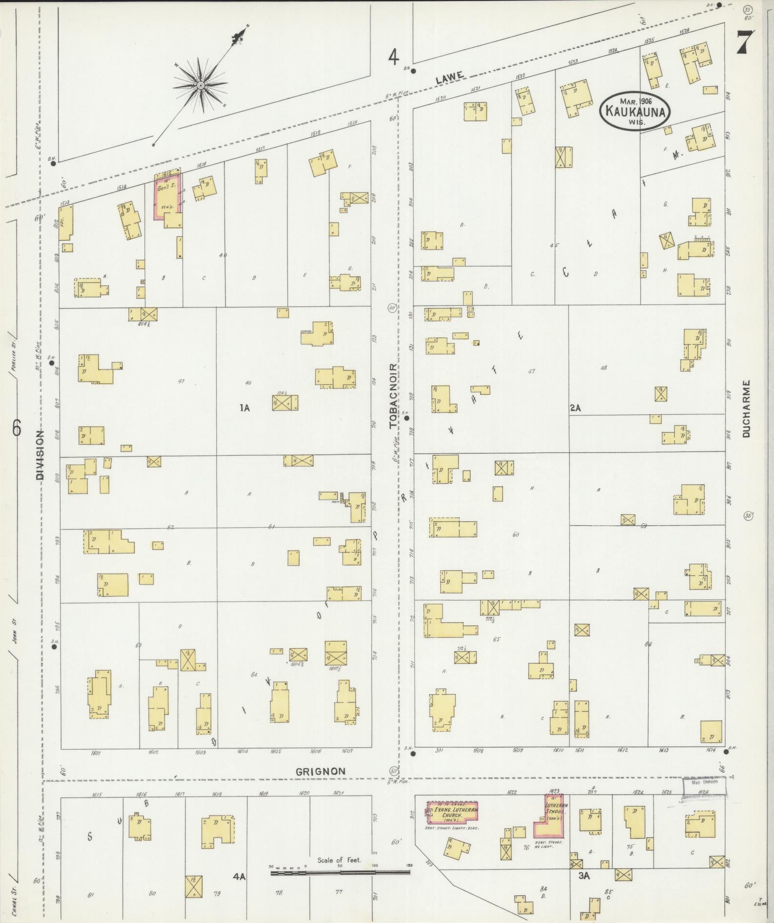 Sanborn Fire Insurance Map from Kaukauna, Outagamie County, Wisconsin (1906), Sheet #0007 - Complete Map Set gallery image, historic Sanborn map, vintage wall art, Wisconsin Wisconsin