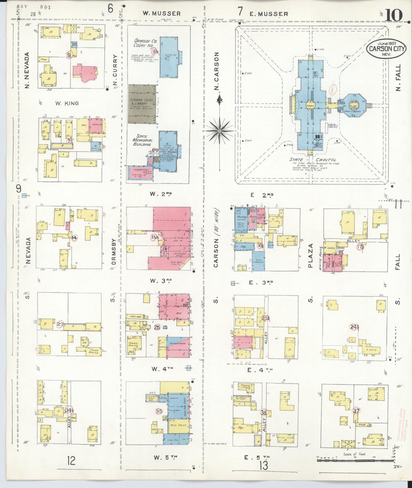 Sanborn Fire Insurance Map from Carson City, Carson City County, Nevada (1941), Sheet #0010 - Historic Sanborn Fire Insurance Map Print, vintage old map wall art, antique decor, genealogy gift, Nevada Nevada map