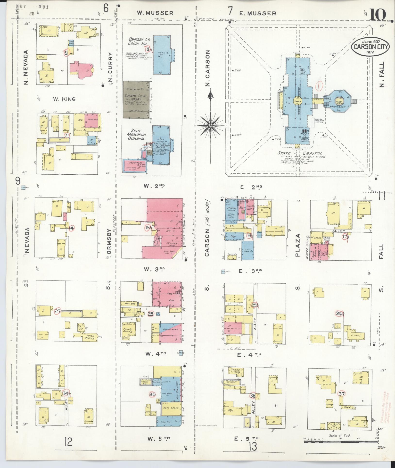 Sanborn Fire Insurance Map from Carson City, Carson City County, Nevada (1941), Sheet #0010 - Historic Sanborn Fire Insurance Map Print, vintage old map wall art, antique decor, genealogy gift, Nevada Nevada map