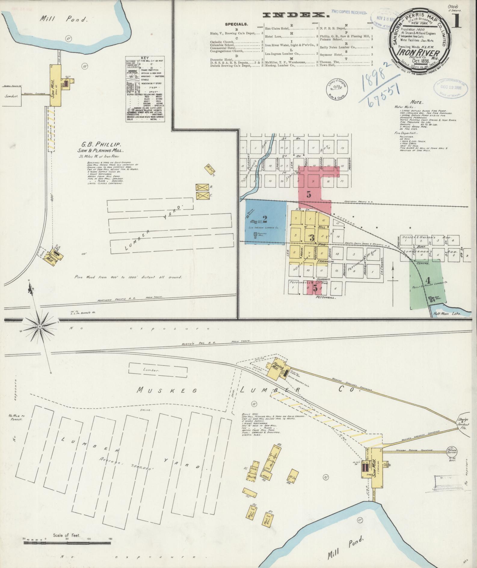 Sanborn Fire Insurance Map from Iron River, Bayfield County, Wisconsin (1898), Sheet #0001 - Historic Sanborn Fire Insurance Map Print, vintage old map wall art, antique decor, genealogy gift, Wisconsin Wisconsin map