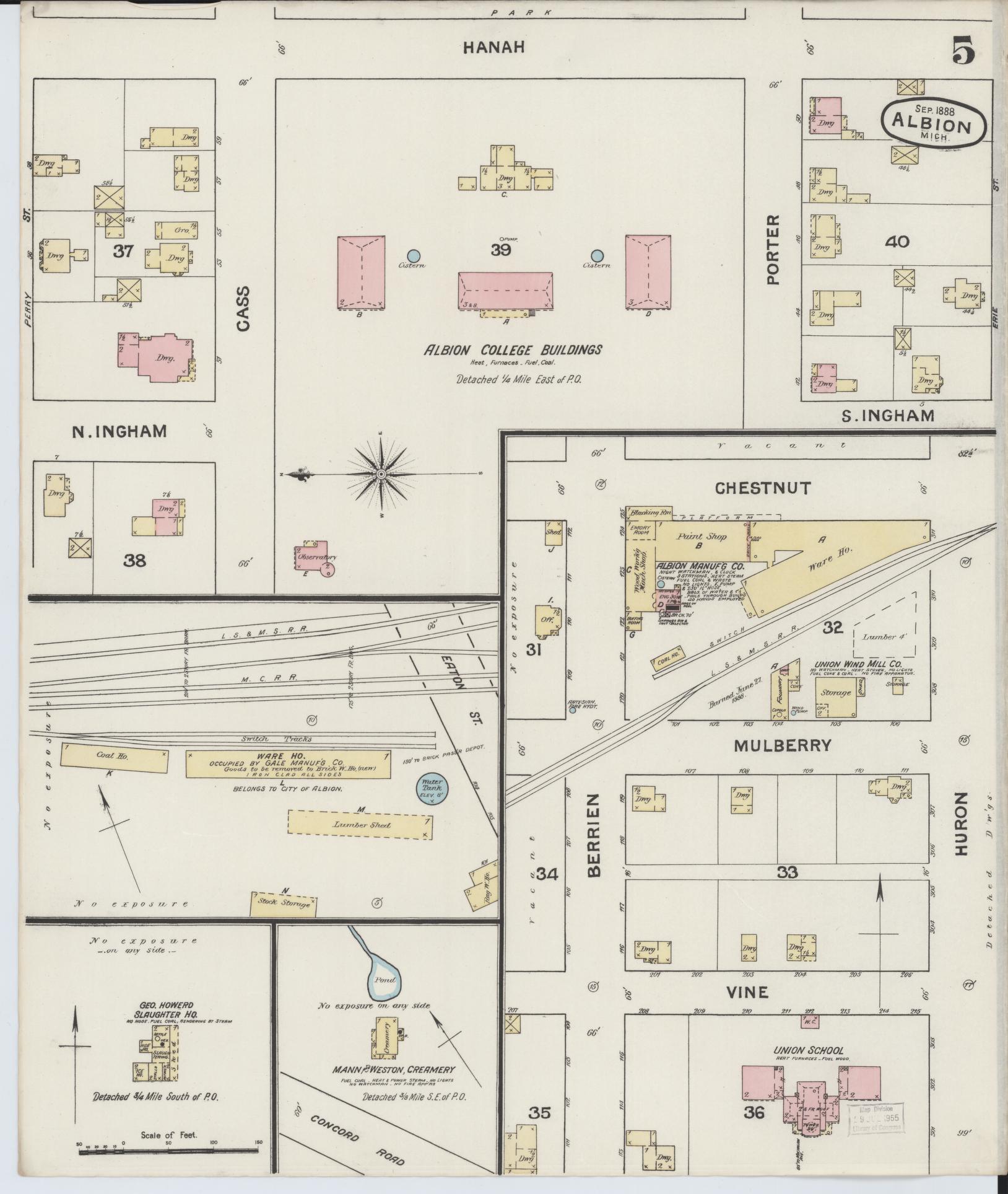Sanborn Fire Insurance Map from Albion, Calhoun County, Michigan (1888), Sheet #0005 - Complete Map Set gallery image, historic Sanborn map, vintage wall art, Michigan Michigan