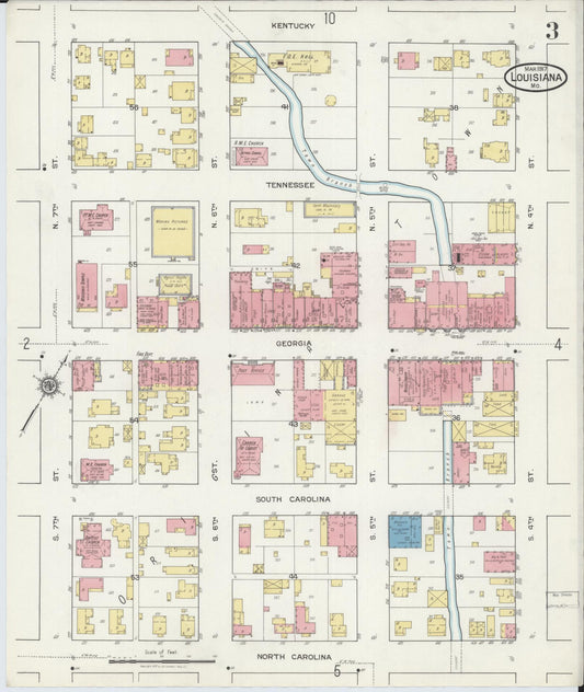 Sanborn Fire Insurance Map from Louisiana, Pike County, Missouri (1917), Sheet #0003 - Historic Sanborn Fire Insurance Map Print, vintage old map wall art, antique decor, genealogy gift, Missouri Missouri map