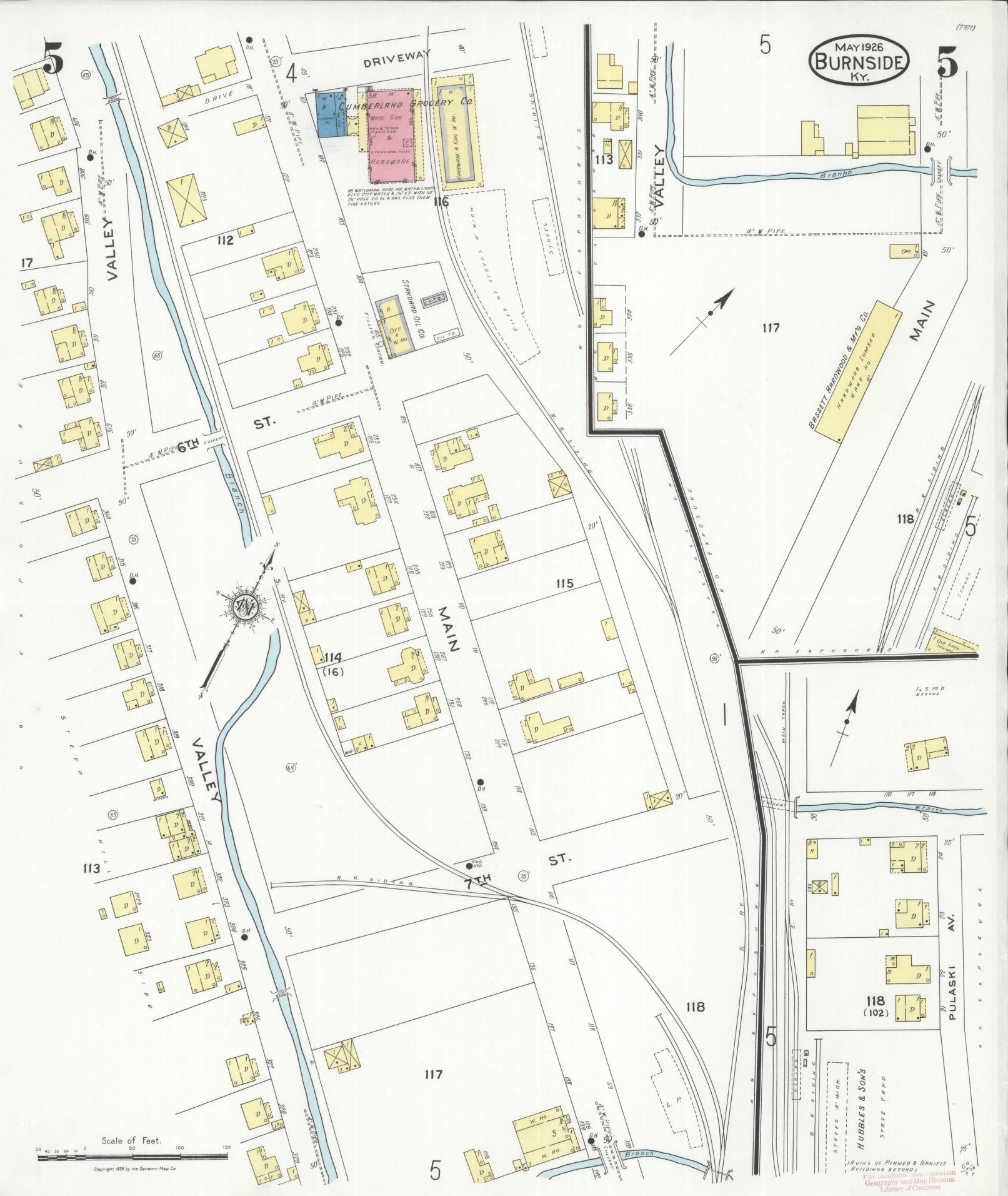 Sanborn Fire Insurance Map from Burnside, Pulaski County, Kentucky (1926), Sheet #0005 - Historic Sanborn Fire Insurance Map Print, vintage old map wall art, antique decor, genealogy gift, Kentucky Kentucky map
