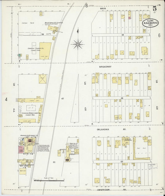 Sanborn Fire Insurance Map from Anadarko, Caddo County, Oklahoma (1907), Sheet #0005 - Historic Sanborn Fire Insurance Map Print, vintage old map wall art, antique decor, genealogy gift, Oklahoma Oklahoma map