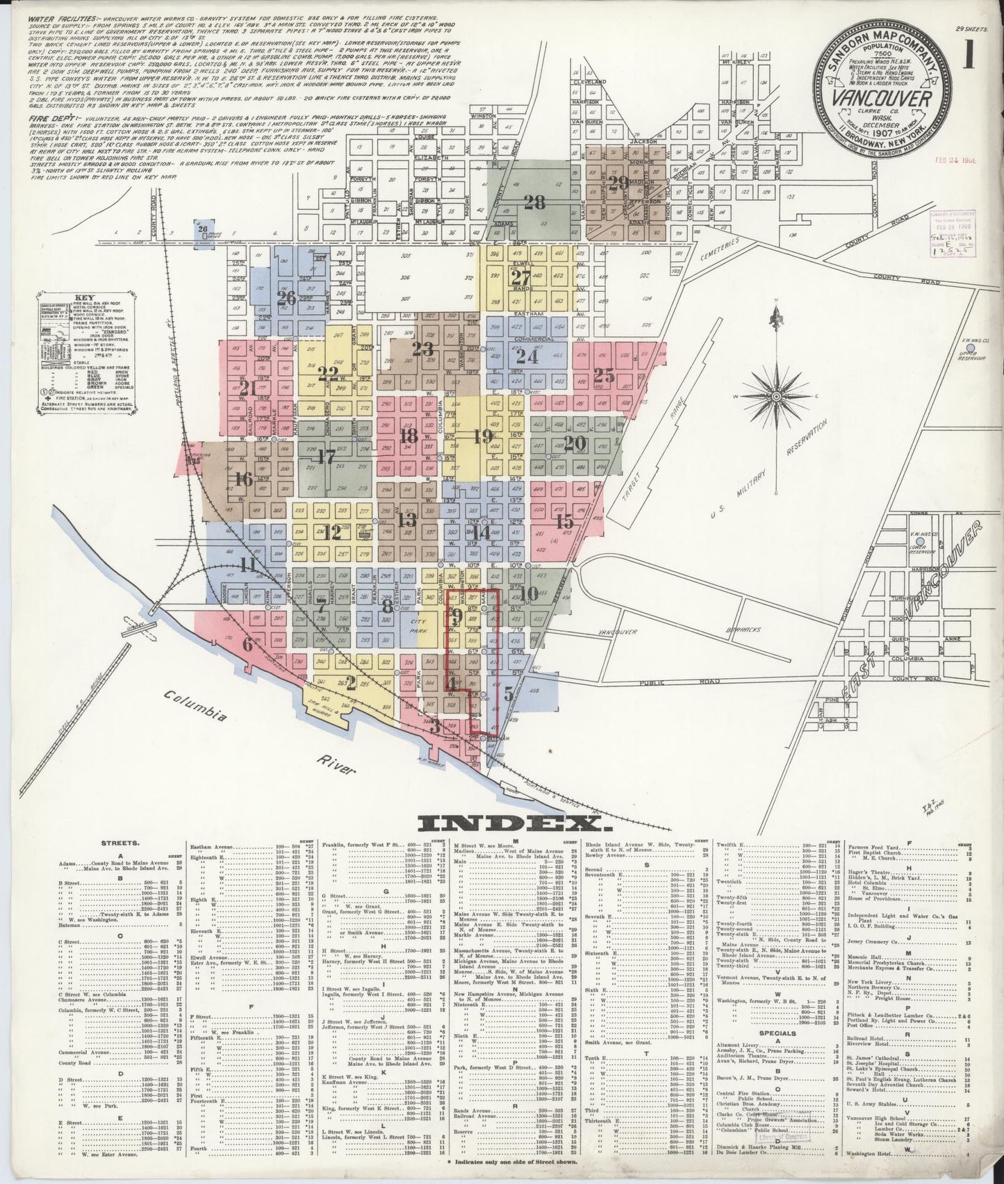 Sanborn Fire Insurance Map from Vancouver, Clark County, Washington (1907), Sheet #0001 - Complete Map Set gallery image, historic Sanborn map, vintage wall art, Washington Washington