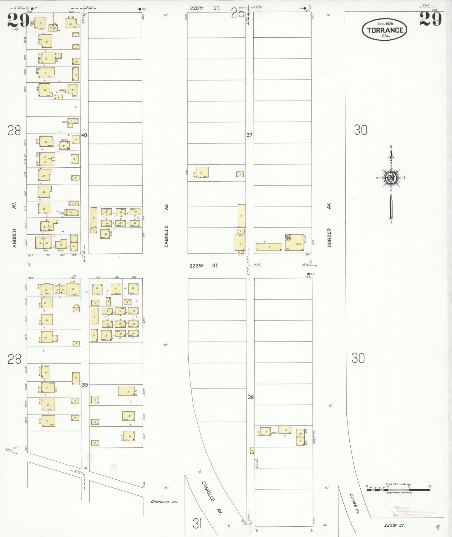 Sanborn Fire Insurance Map from Torrance, Los Angeles County, California (1929), Sheet #0029 - Complete Map Set gallery image, historic Sanborn map, vintage wall art, California California