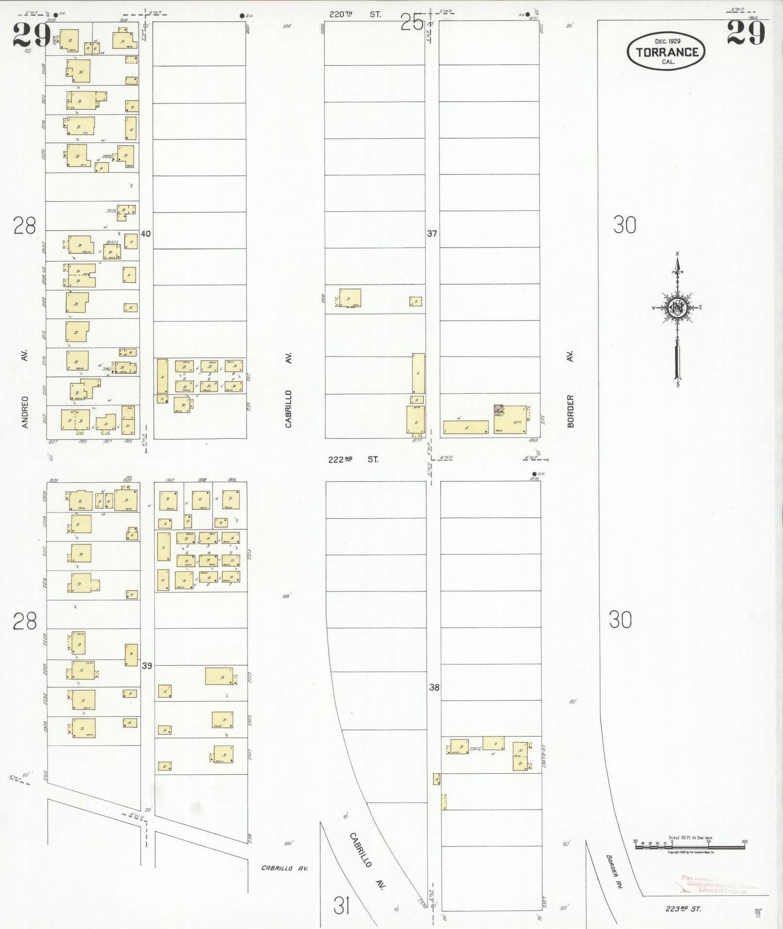 Sanborn Fire Insurance Map from Torrance, Los Angeles County, California (1929), Sheet #0029 - Complete Map Set gallery image, historic Sanborn map, vintage wall art, California California