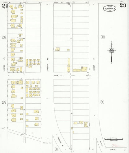 Sanborn Fire Insurance Map from Torrance, Los Angeles County, California (1929), Sheet #0029 - Complete Map Set gallery image, historic Sanborn map, vintage wall art, California California