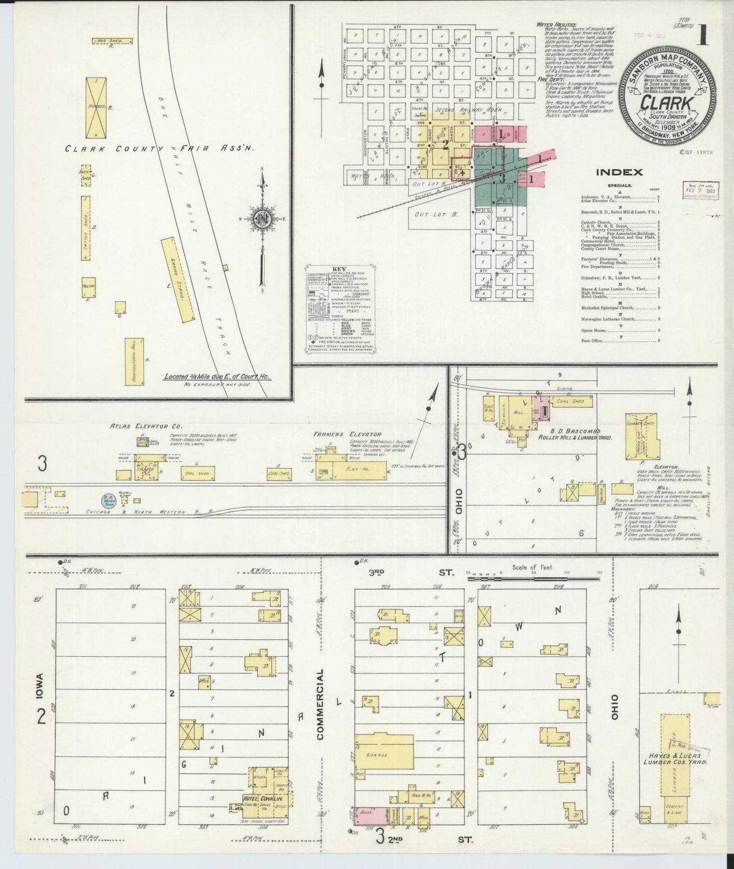 Sanborn Fire Insurance Map from Clark, Clark County, South Dakota (1909), Sheet #0001 - Complete Map Set gallery image, historic Sanborn map, vintage wall art, South Dakota South Dakota