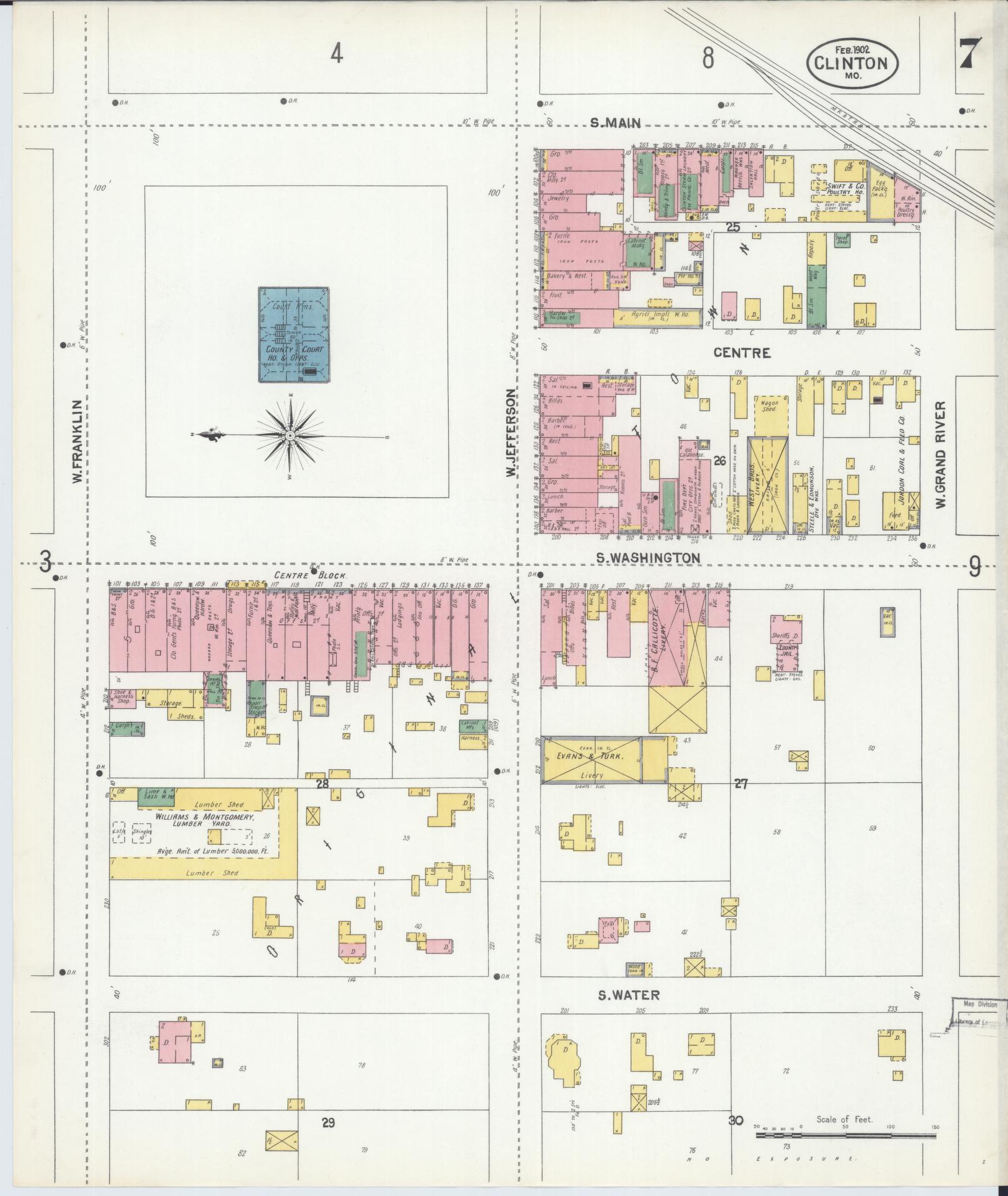 Sanborn Fire Insurance Map from Clinton, Henry County, Missouri (1902), Sheet #0007 - Complete Map Set gallery image, historic Sanborn map, vintage wall art, Missouri Missouri