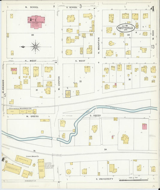 Sanborn Fire Insurance Map from Fayetteville, Washington County, Arkansas (1908), Sheet #0004 - Historic Sanborn Fire Insurance Map Print, vintage old map wall art, antique decor, genealogy gift, Arkansas Arkansas map