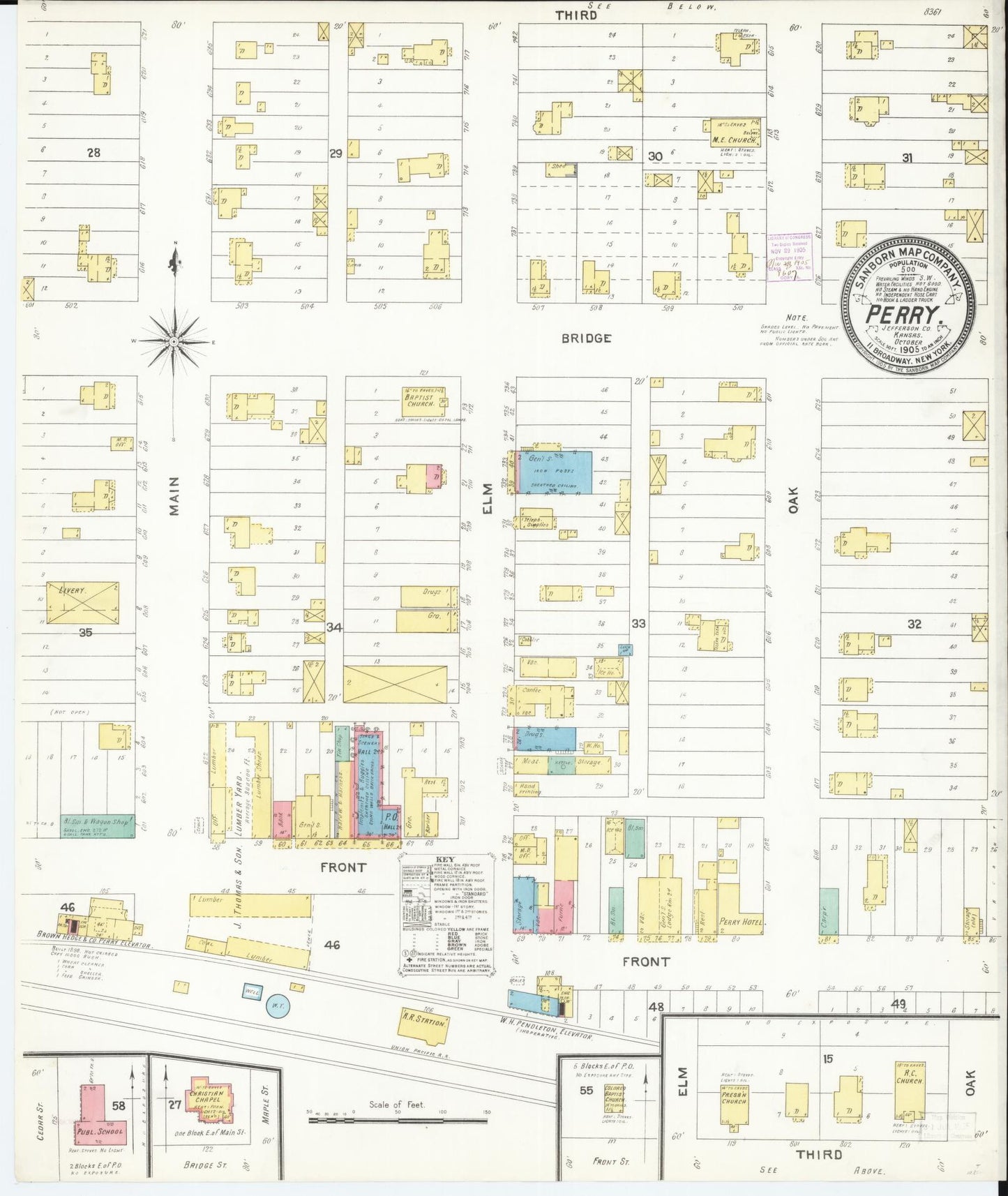 Sanborn Fire Insurance Map from Perry, Jefferson County, Kansas (1905), Sheet #0001 - Historic Sanborn Fire Insurance Map Print, vintage old map wall art, antique decor, genealogy gift, Kansas Kansas map