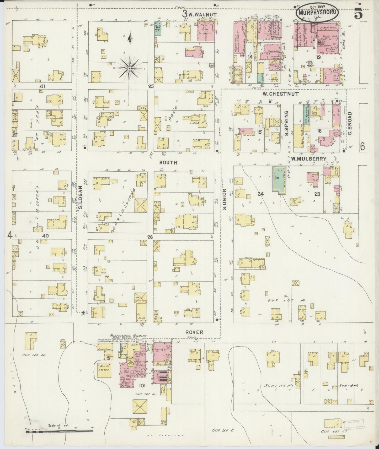 Sanborn Fire Insurance Map from Murphysboro, Jackson County, Illinois (1897), Sheet #0005 - Complete Map Set gallery image, historic Sanborn map, vintage wall art, Illinois Illinois