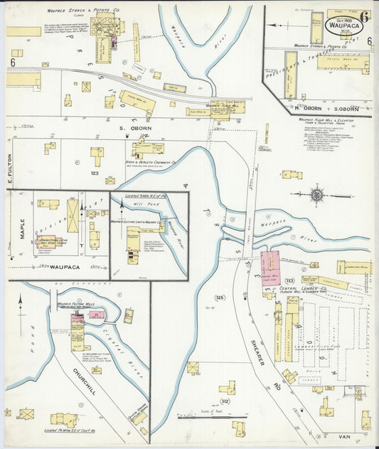 Sanborn Fire Insurance Map from Waupaca, Waupaca County, Wisconsin (1909), Sheet #0006 - Historic Sanborn Fire Insurance Map Print, vintage old map wall art, antique decor, genealogy gift, Wisconsin Wisconsin map