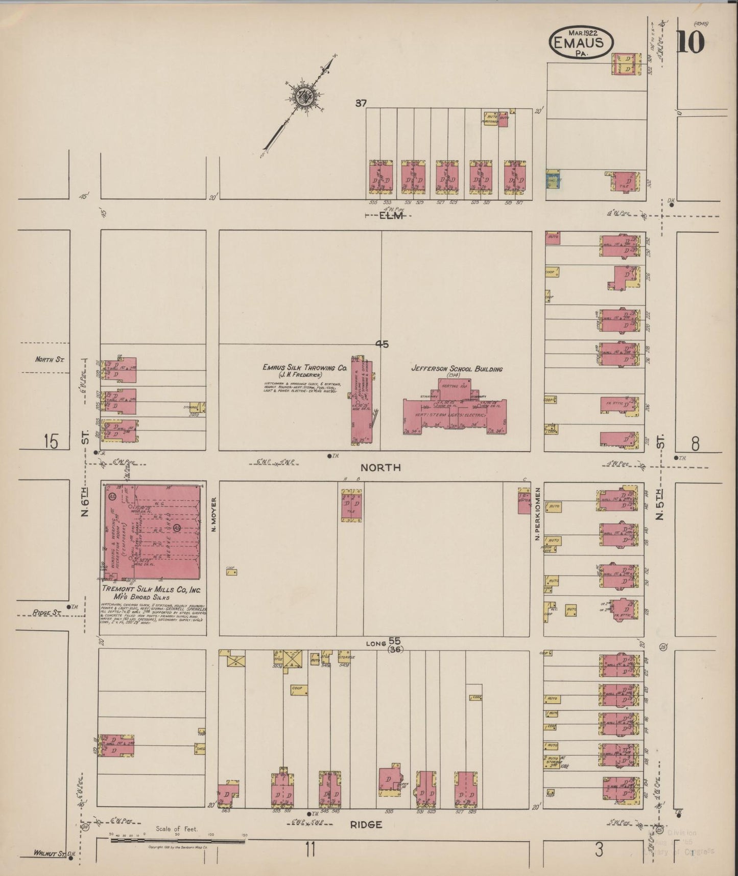 Sanborn Fire Insurance Map from Emaus, Lehigh County, Pennsylvania (1922), Sheet #0010 - Historic Sanborn Fire Insurance Map Print, vintage old map wall art, antique decor, genealogy gift, Pennsylvania Pennsylvania map