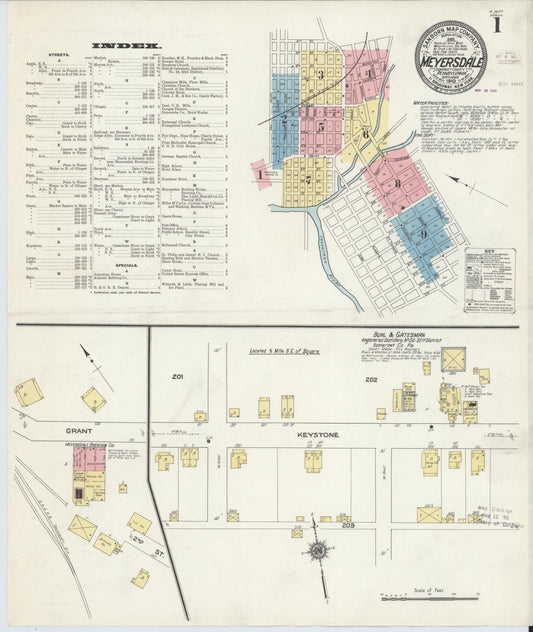 Sanborn Fire Insurance Map from Meyersdale, Somerset County, Pennsylvania (1910), Sheet #0001 - Historic Sanborn Fire Insurance Map Print, vintage old map wall art, antique decor, genealogy gift, Pennsylvania Pennsylvania map