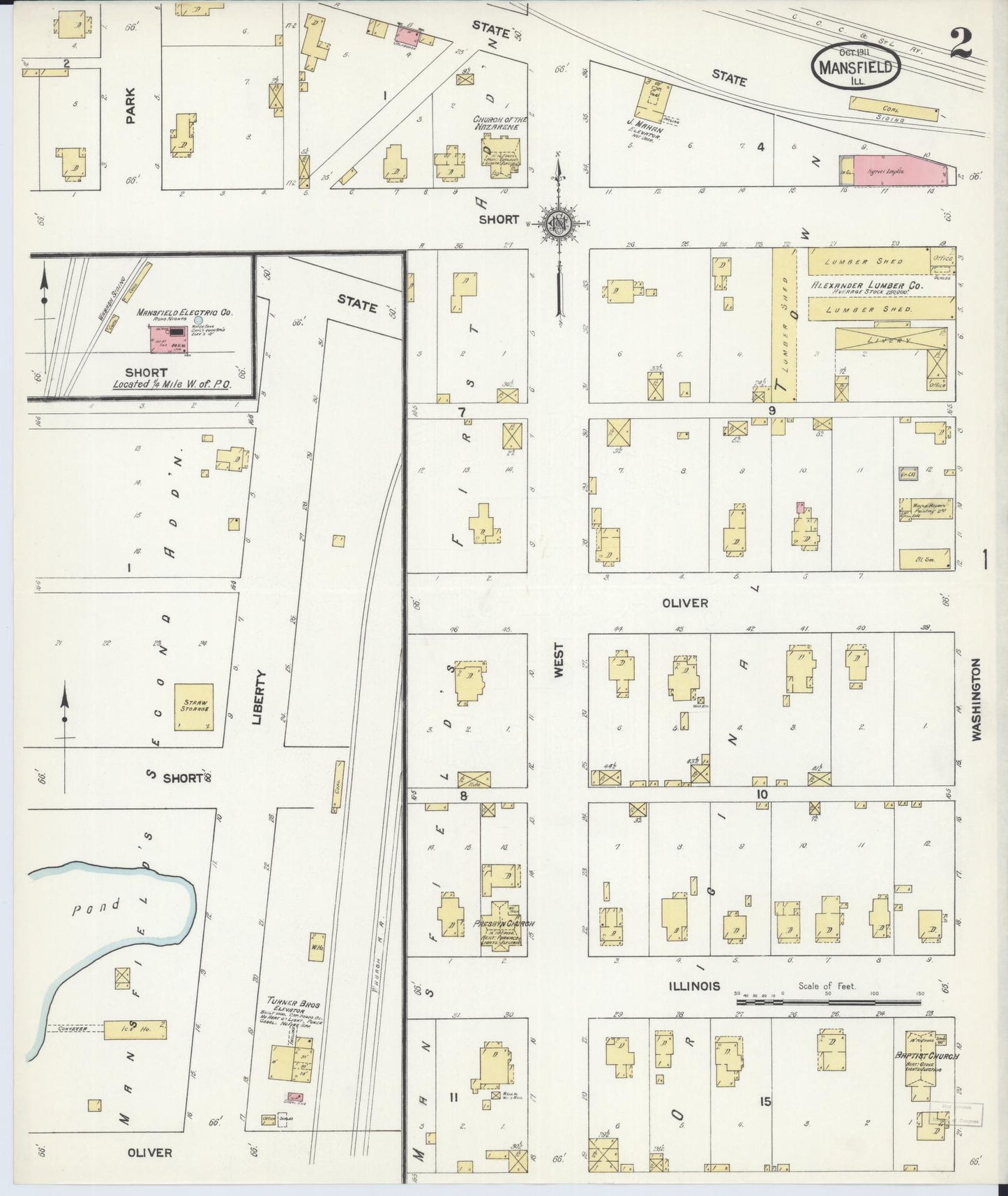 Sanborn Fire Insurance Map from Mansfield, Piatt County, Illinois (1911), Sheet #0002 - Complete Map Set gallery image, historic Sanborn map, vintage wall art, Illinois Illinois