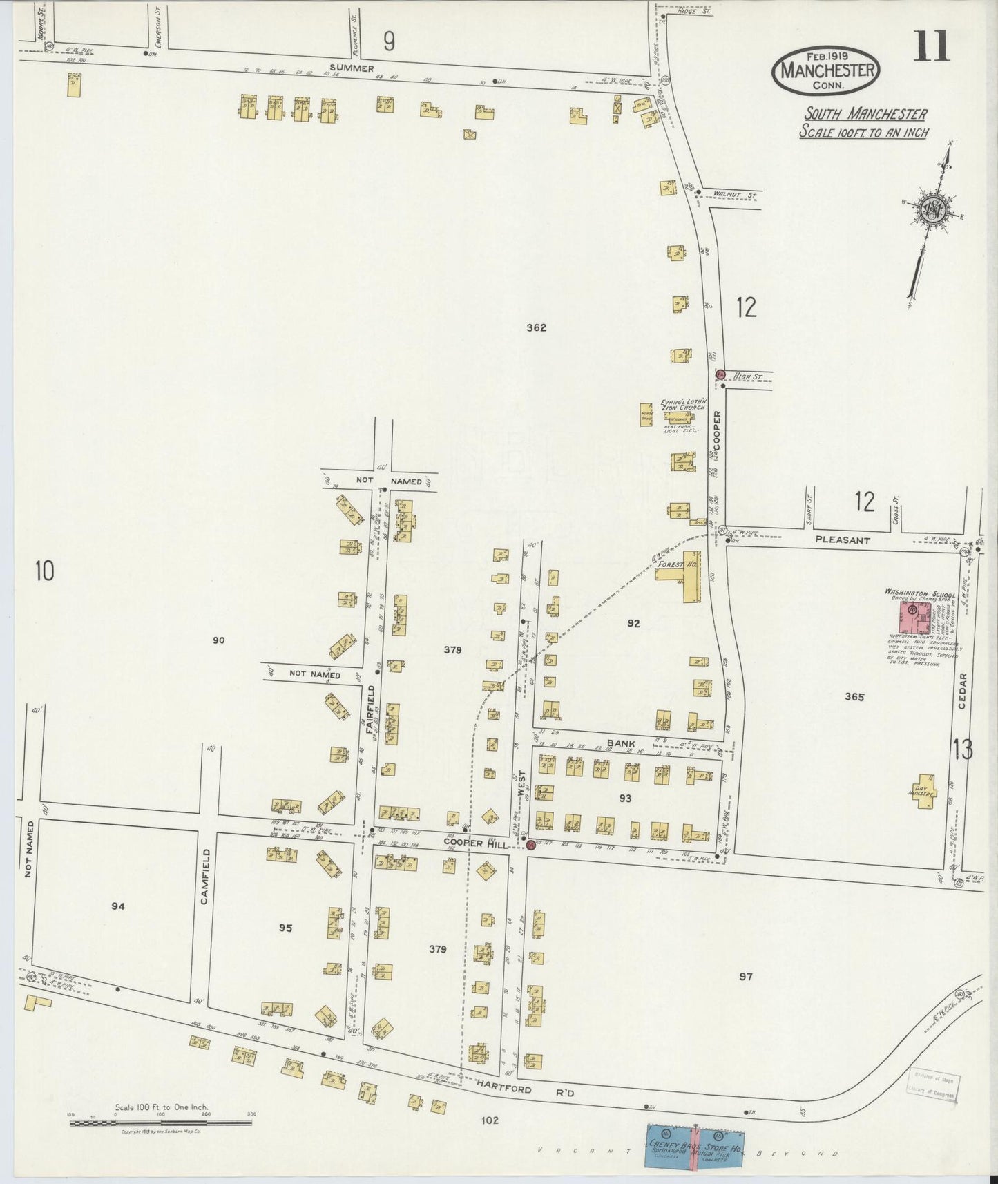 Sanborn Fire Insurance Map from Manchester, Hartford County, Connecticut (1919), Sheet #0011 - Complete Map Set gallery image, historic Sanborn map, vintage wall art, Connecticut Connecticut