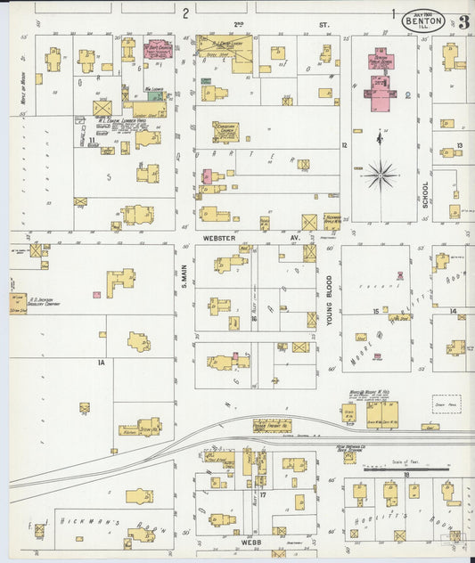Sanborn Fire Insurance Map from Benton, Franklin County, Illinois (1900), Sheet #0003 - Historic Sanborn Fire Insurance Map Print, vintage old map wall art, antique decor, genealogy gift, Illinois Illinois map