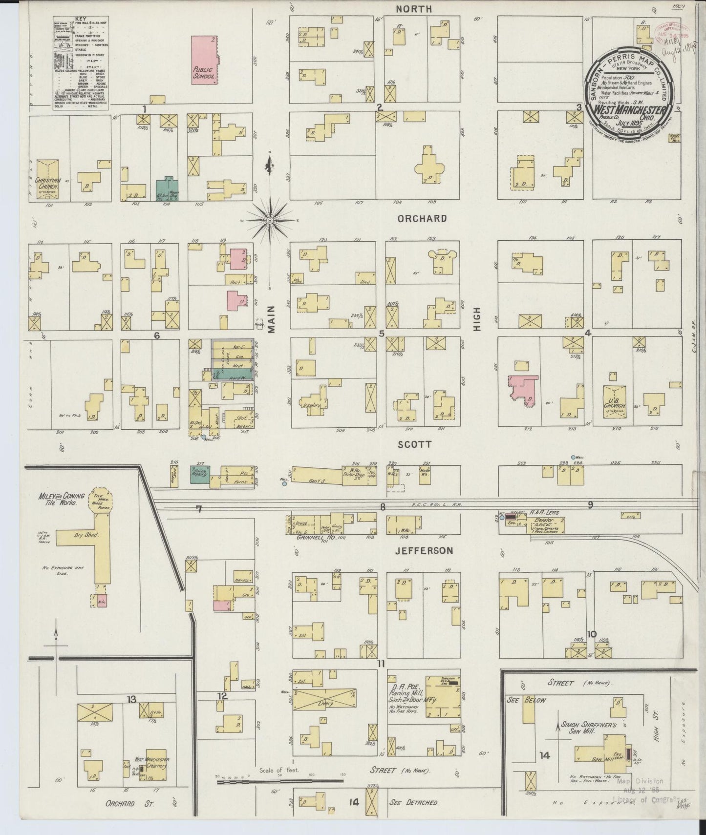 Sanborn Fire Insurance Map from West Manchester, Preble County, Ohio. (1895), Sheet 1 – Historic Sanborn Fire Insurance Map Print