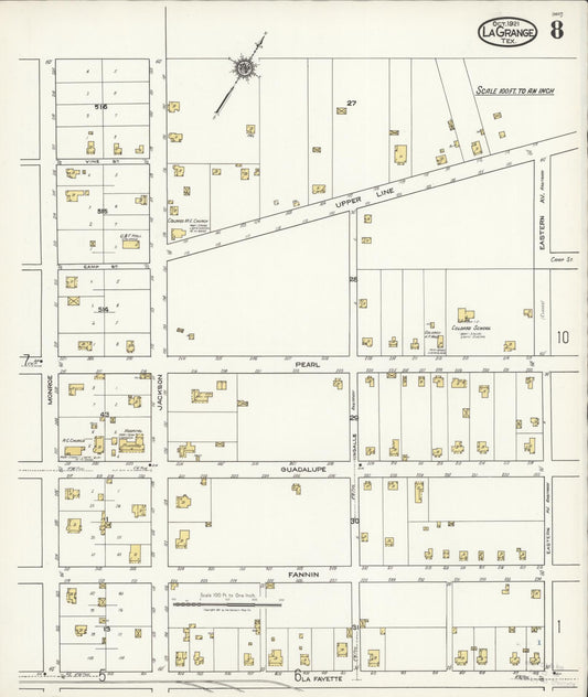 Sanborn Fire Insurance Map from La Grange, Fayette County, Texas (1921), Sheet #0008 - Historic Sanborn Fire Insurance Map Print, vintage old map wall art, antique decor, genealogy gift, Texas Texas map