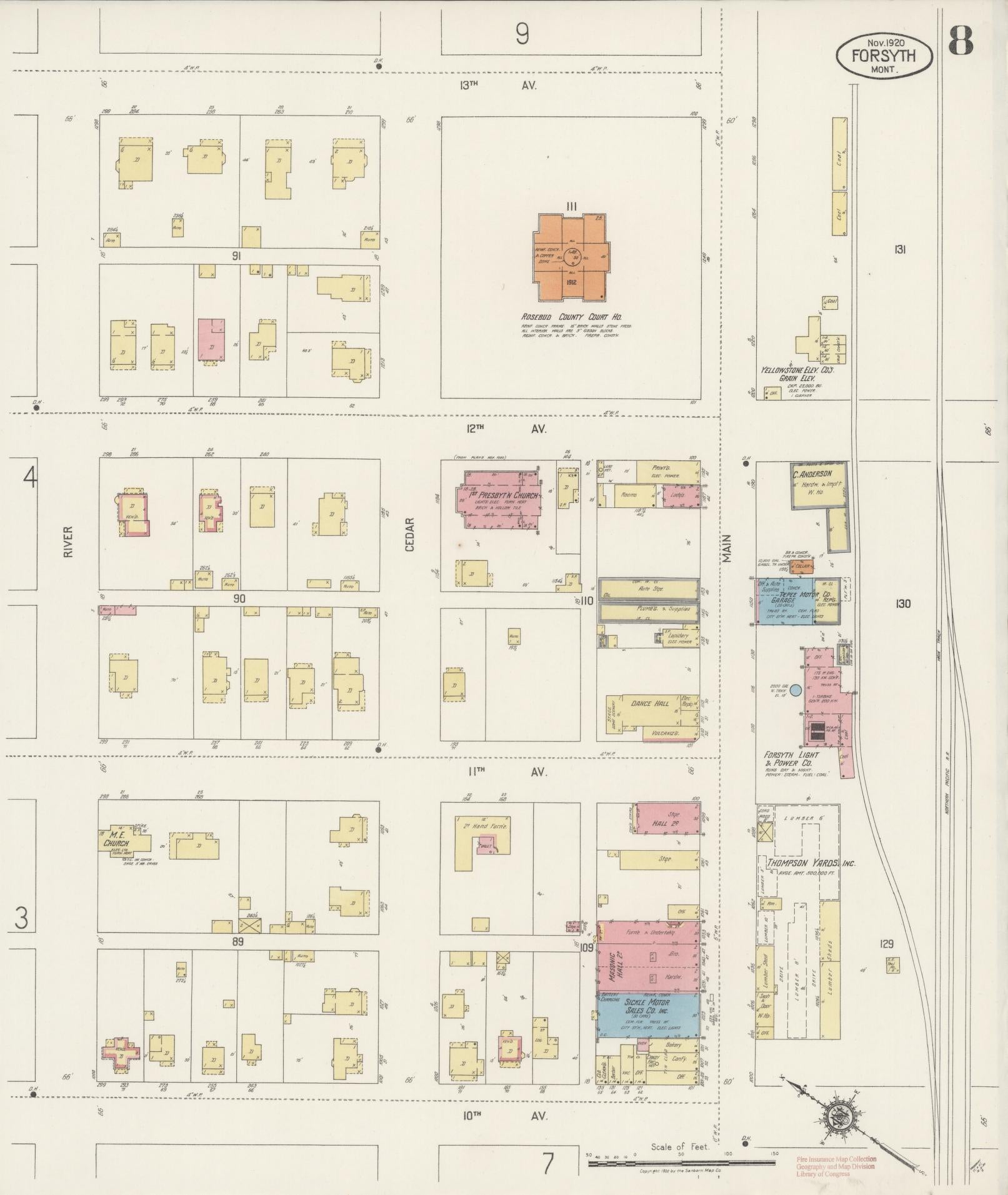 Sanborn Fire Insurance Map from Forsyth, Rosebud County, Montana (1920), Sheet #0008 - Complete Map Set gallery image, historic Sanborn map, vintage wall art, Montana Montana